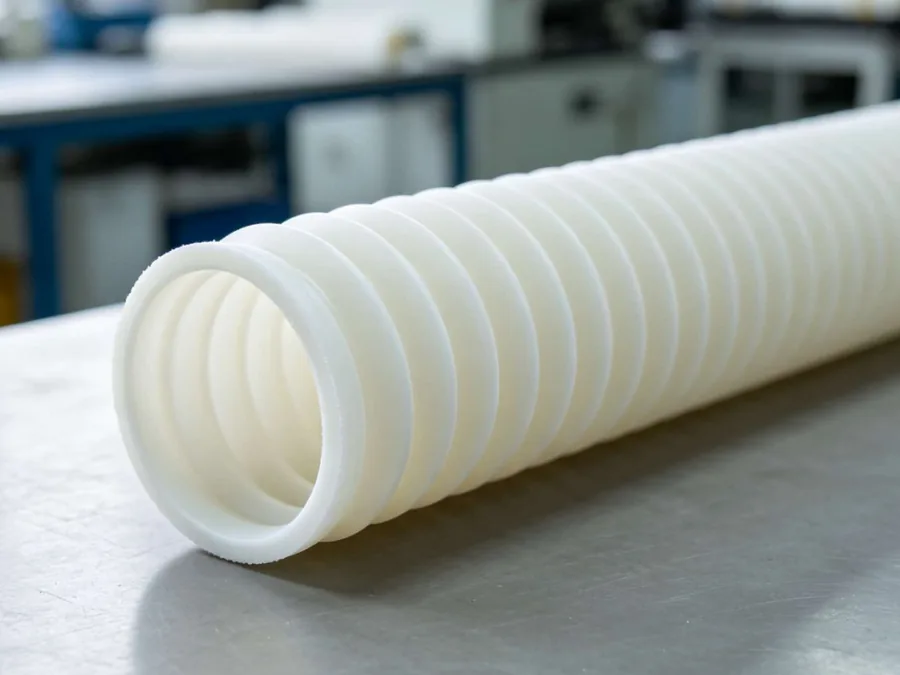 Translucent silicone bellows with accordion folds produced at the CYES SILICONE factory