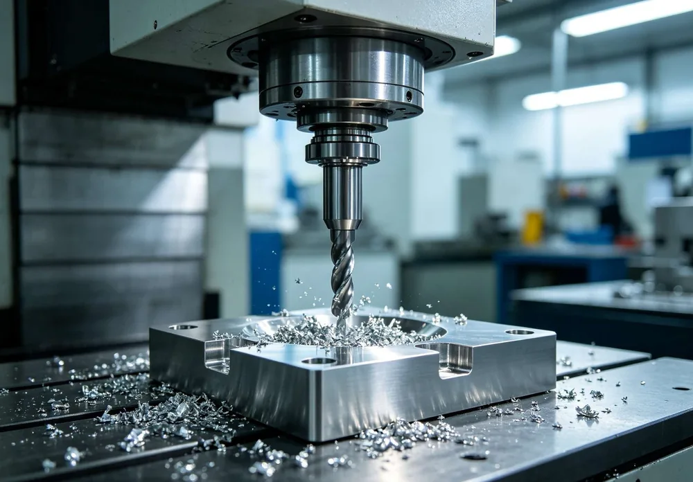 CNC machining center milling a precision silicone mold cavity
