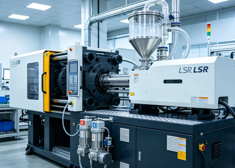 LSR injection molding machine with dual-component metering