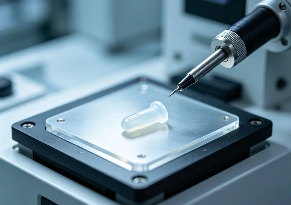 Precision probe inspecting a molded silicone part at CYES