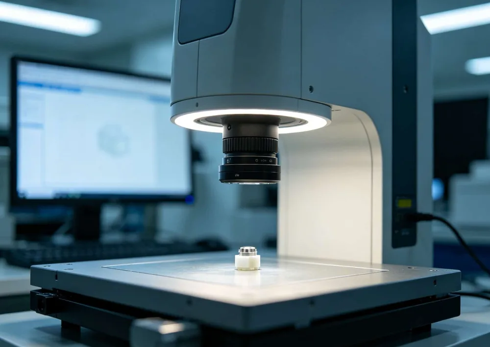 Optical vision measuring system inspecting a silicone part at CYES